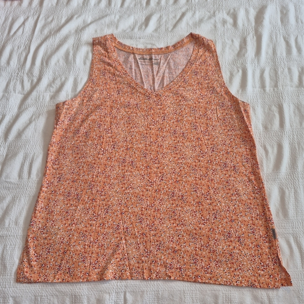 Eddie Bauer women's XL tank top orange with tiny floral pattern VGUC